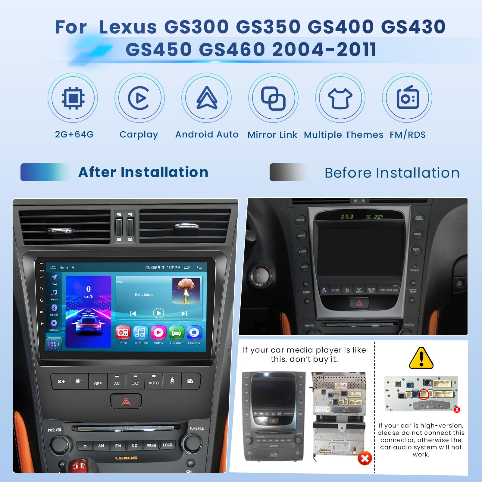 Amazon.com: Inefala 2+64G Android 15 CarPlay Car Stereo Radio for